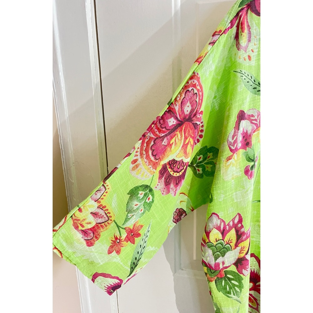 Yolly Made in Italy Green Floral 100% Cotton Boxy Tunic Top XL–1X Elbow Sleeve - Picture 4 of 10